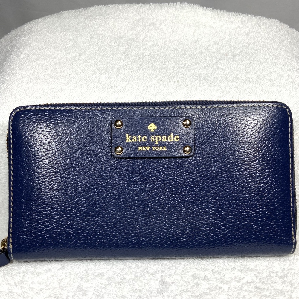 Kate Spade Blue Leather Zip Around Wallet